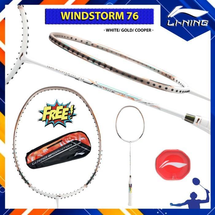 Raket Badminton Original Lining New Windstorm 76 WS76 White Gold