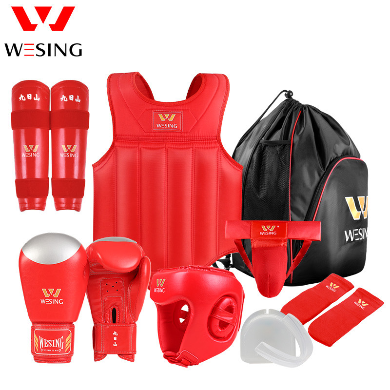 Wesing Martial Arts Equipment Wushu Sanda Protector Gear Sanda Competition Training 8Pcs Sets Free