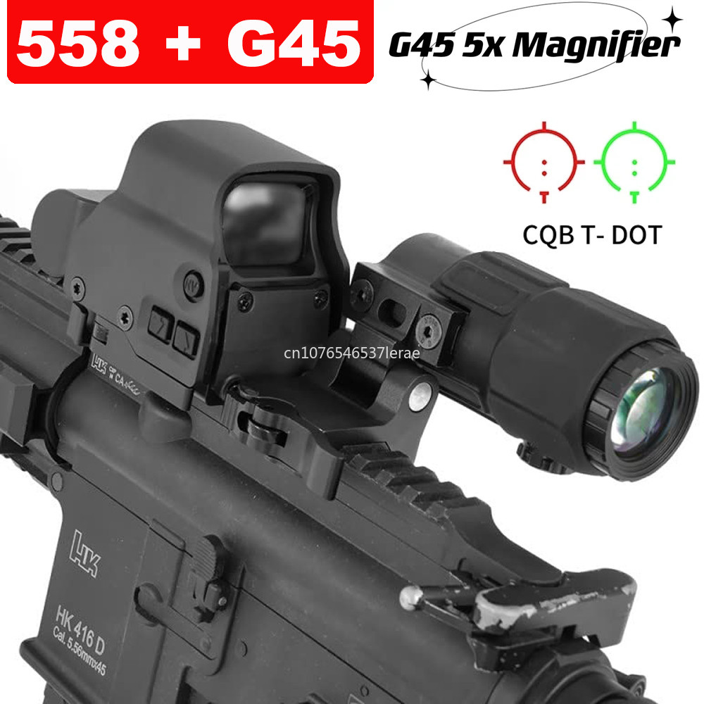 Tactical Airsoft G45 5X Magnifier 558 553 EXPS3 Red Dot Combo Scope Optics QD Mount Weaver Fit 20MM
