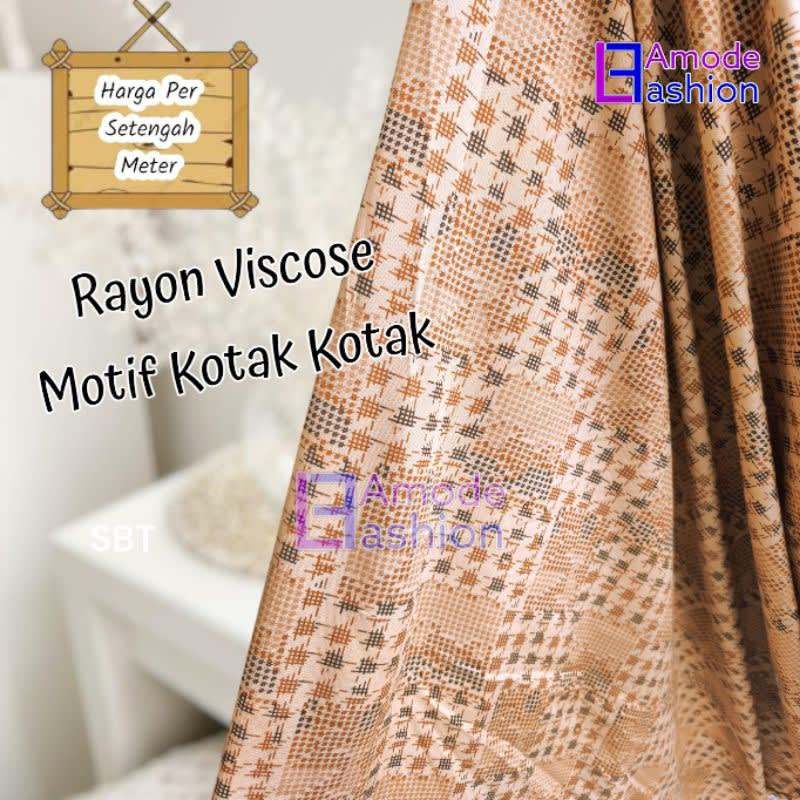 Kain Rayon Viscose Motif Kotak Kotak