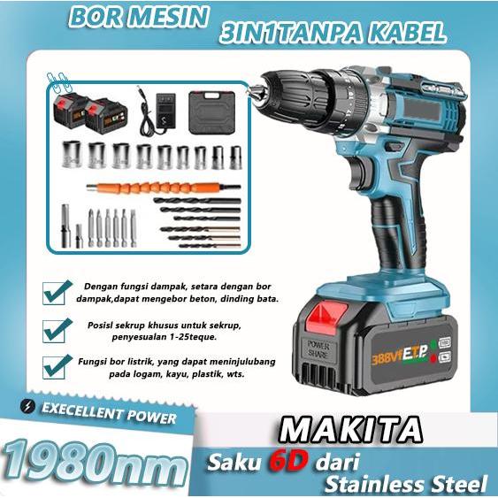 MAKITA 766V Mesin bor Mesin Bor Cordless 2baterai cas 10mm bor listrik murah bor Electric Drill