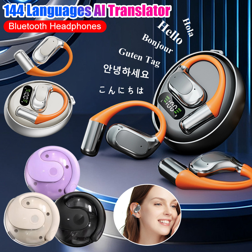 Wireless Bluetooth Translator Headset 144 Languages AI Translator Headphones Real Time Language