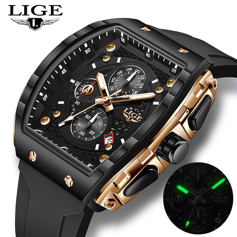 Top 2025 LIGE Original Classic Luxury Men's Watch Quartz Silicone Strap Date Luminous Waterproof