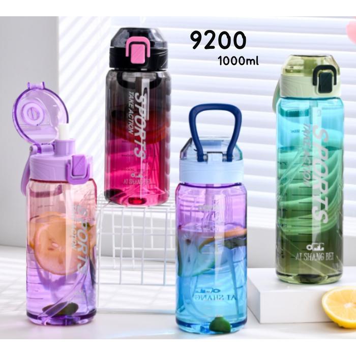 Botol Plastik Minum Transparan GRADASI HEENOOR, SPORTS Botol Minum Tenteng Tali Kain, Plastik Klik +