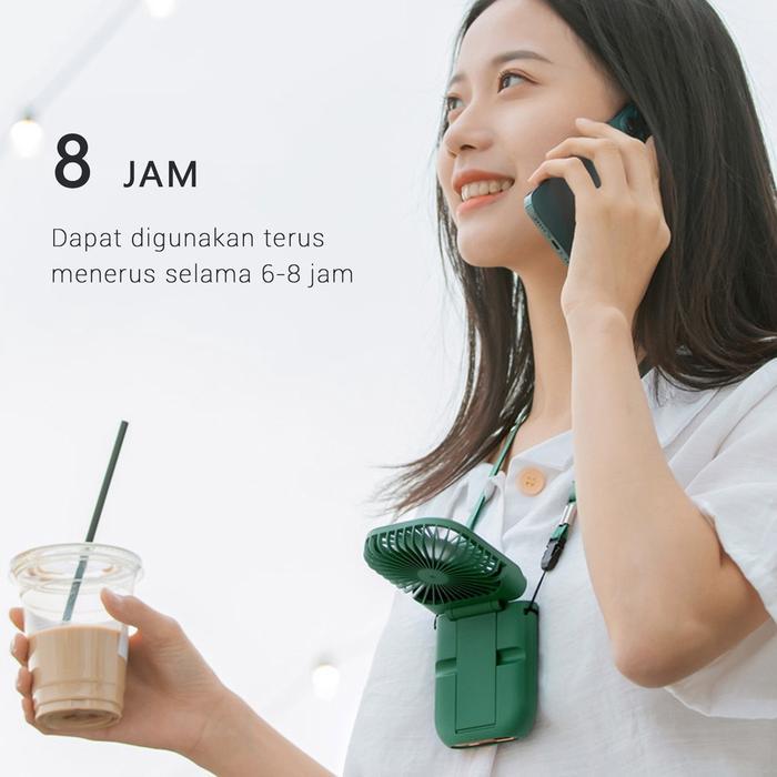 TerbaikGan- Aolida Kipas Angin Portable Mini Usb Lipat Dudukan Ponsel Dan Powerbank 5000Mah Baterai