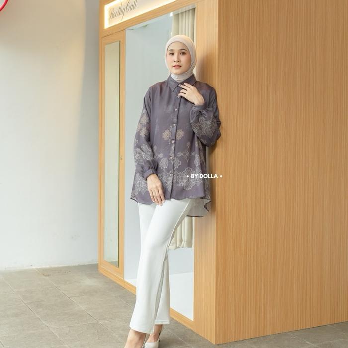 By Dolla - Mazaya Blouse - Baju Kemeja Motif Muslim Wanita Nyaman Panjang