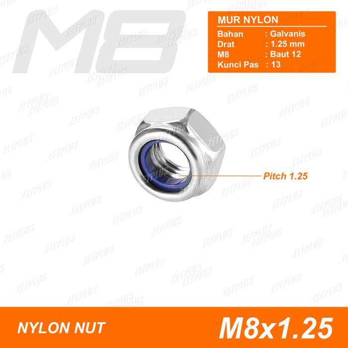 PRODUK MUR NYLON M8 (kunci 13 - baut 12) / lock nut self locking / mur plastik atv sepeda motor