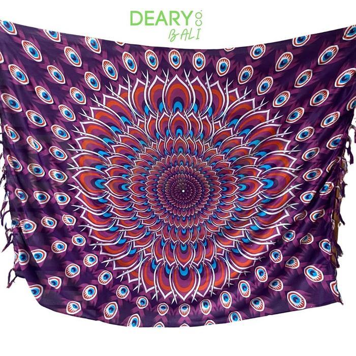 Kain Pantai Bali Rayon Motif Bulu Merak Krisna Rumbai Ukuran Small 1,5 Meter DEARY CO BALI