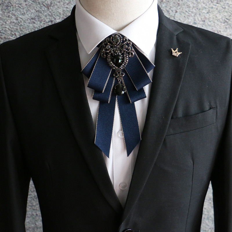 New Boys Ribbon Bow Tie For Women Girls Rhinestone Bow Blouse Collar Pin Brooch Bowknot School