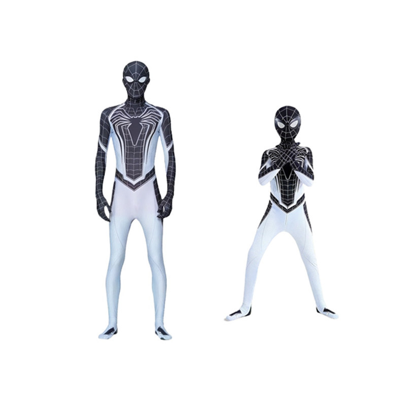 Kids Adult White Spiderman Cosplay Superhero Bodysuit Halloween Party Costome Bodysuit Jumpsuit