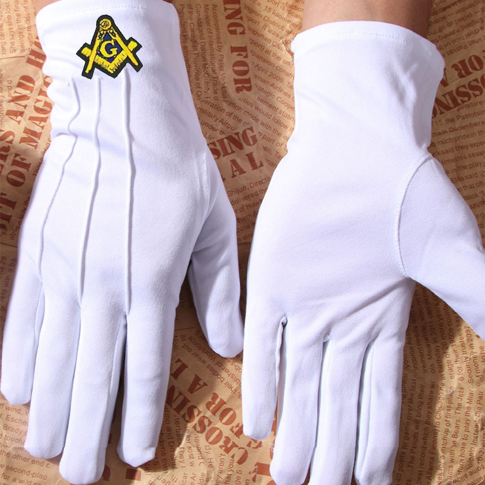 TC 10 Pairs High Quality Masonic Gloves,White Polyester Cotton Freemason Gloves,Masonic Accessories