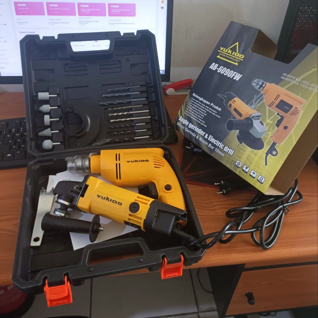 PAKET TUKANG LENGKAP BOR + GERINDA SATU SET KOPER YUKIDO JAPAN