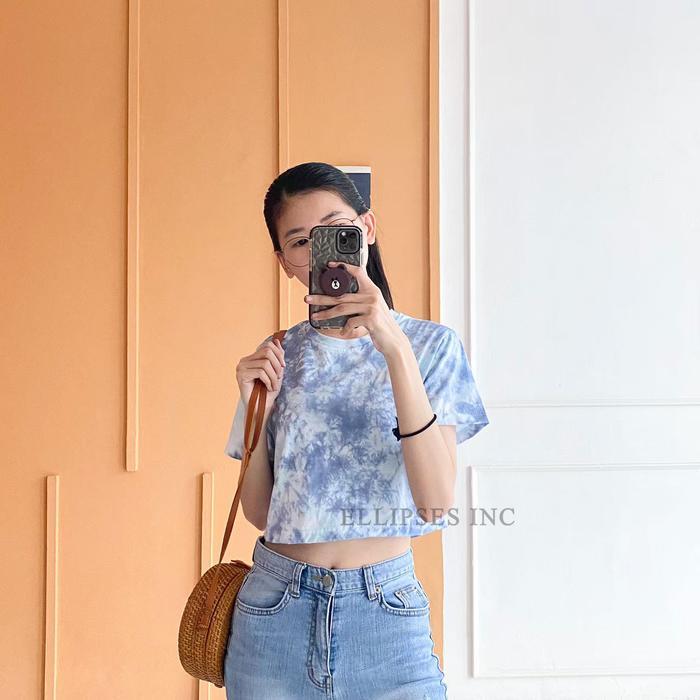 60uv- Ellipses.Inc Crop Top Tie Dye Lengan Pendek & Panjang