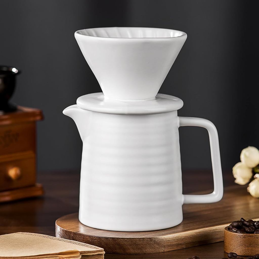2-Piece Pottery Handmade Coffee Maker Set, Ceramic Coffee Maker, Hand-Pour Cone Drip Coffee Maker,