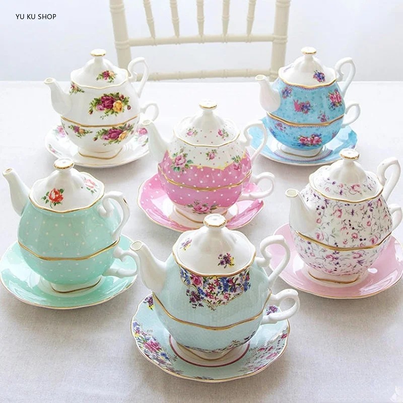 English Ceramic Tea Set Bone China 1 Pot 1 Coffee Cup Flower Teapot Teacup Saucer British Cup Kettle