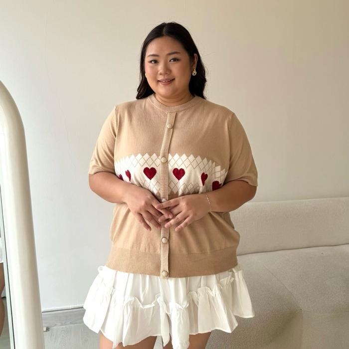 Love Atasan Wanita Kancing Jumbo Knit Lembut Blouse Rajut Hati Bigsize