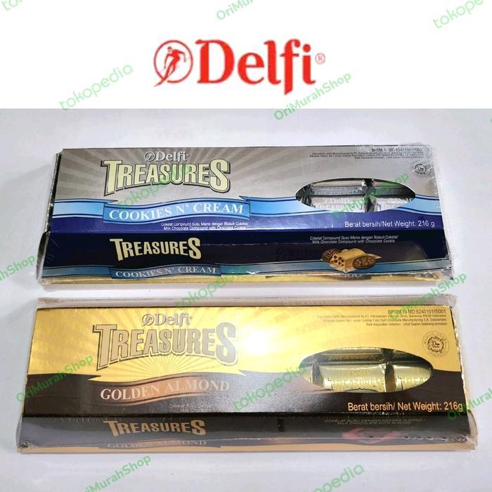 Ready Coklat Delfi Treasures Golden Almond Cookies Cream Cokelat Box Silver Gold Treasure Chocolate