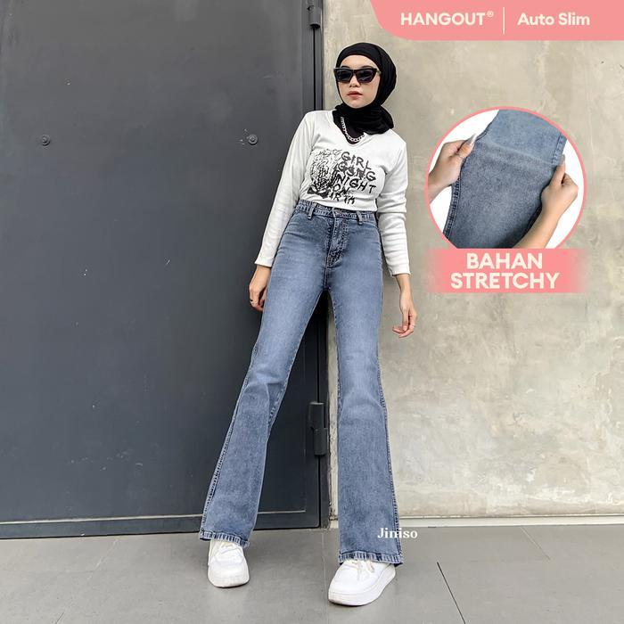 Jiniso Hangout - 522 Cutbray Stretch Highwaist Celana Jeans Wanita