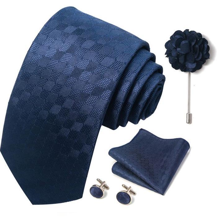 Kiama - Dasi Set Formal Batik Biru Muda Sky Biru Navy Dongker Biru Tua Cufflink Saputangan Jas Ready