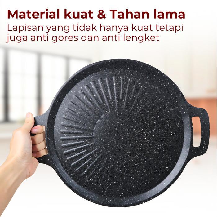 rrqb- Grill Pan 32Cm Teflon Anti Lengket Baja Tebal Alat Panggangan Daging Ikan Sayuran Bbq