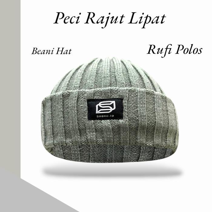 Peci Rajut Rufi Polos Beani Hat Kupluk kekinian Songkok kopiah Muslim Dewasa Pria Bulat Topi Haji