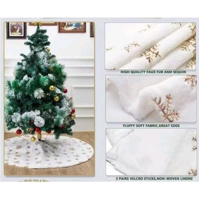 +++++] [ Dekorasi Pohon Natal ] Alas Pohon Natal Motif Salju Ukuran 90 / 120 Cm Alas Pohon Natal