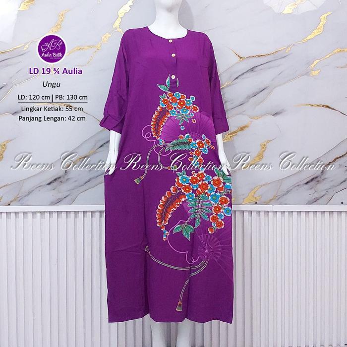 Aulia Batik Longdress 19 Tangan 3/4 Batik Print Daster Panjang Semata Kaki Lengan 7/8 3 Kancing