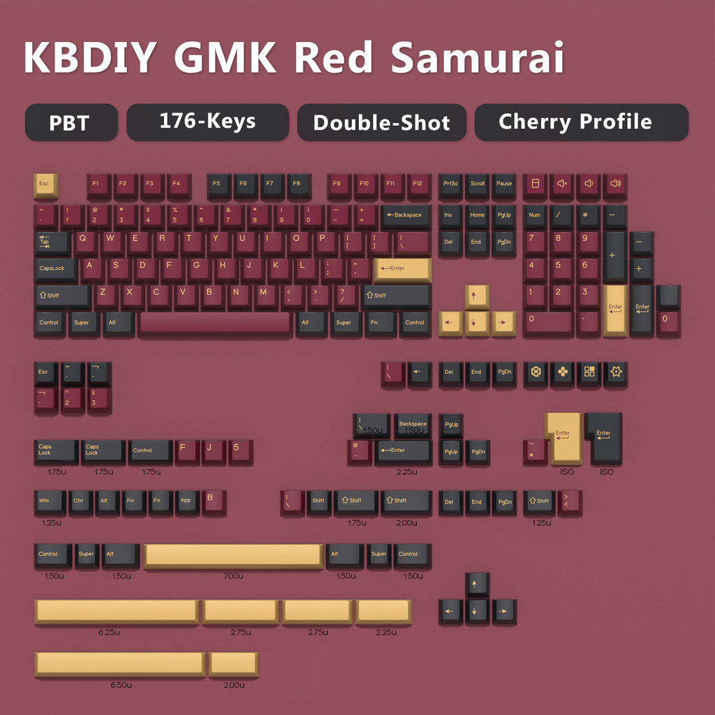 KBDiy GMK Keycap Double Shot Cherry Profile PBT GMK Red Samurai Keycaps for Mechanical Keyboard ISO 