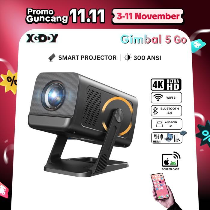 XGODY Gimbal 5 GO Smart Proyektor LCD - Android 14 - 720P - Built-in Speaker - Netflix - YouTube -
