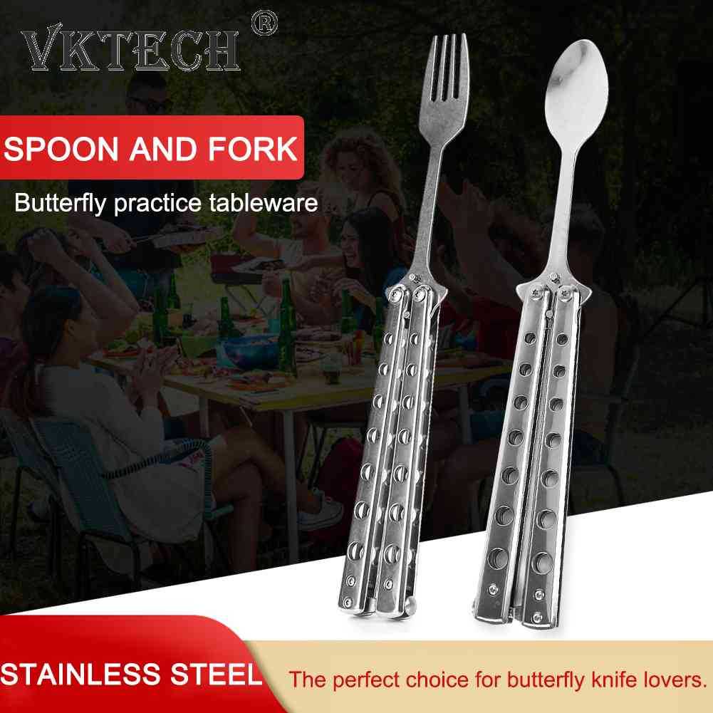 Butterfly Knife Folding Spoon Fork Balisong Training Spoon Fork Butterfly Knife Trainer Outdoor