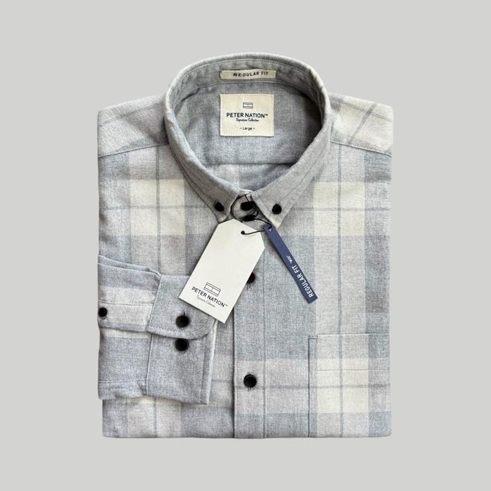 ta5x- Kemeja Flanel Peter Nation Kerah Tinggi Lengan Panjang Motif Kotak Casual - Distro,