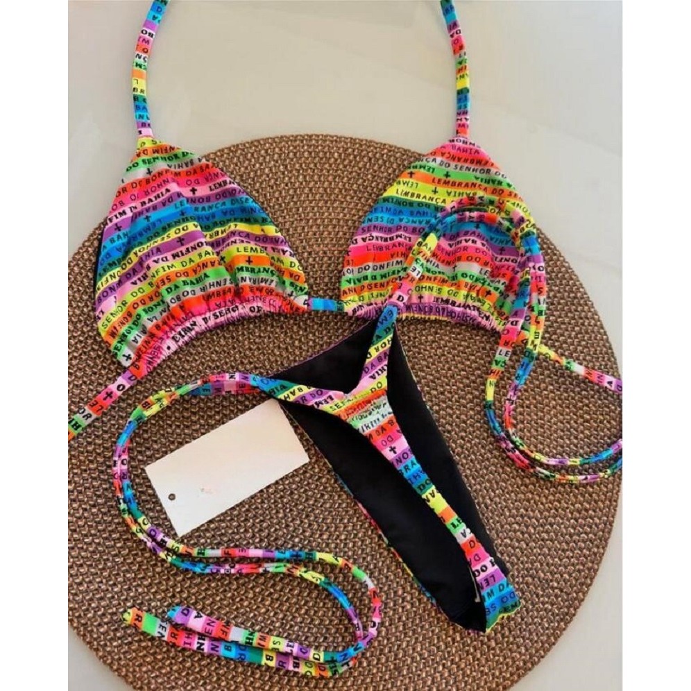 Ruotonsept S Printed Colorful Thong Bikini Women Swimwear Female Swimsuit Two-Pieces Bikini Set