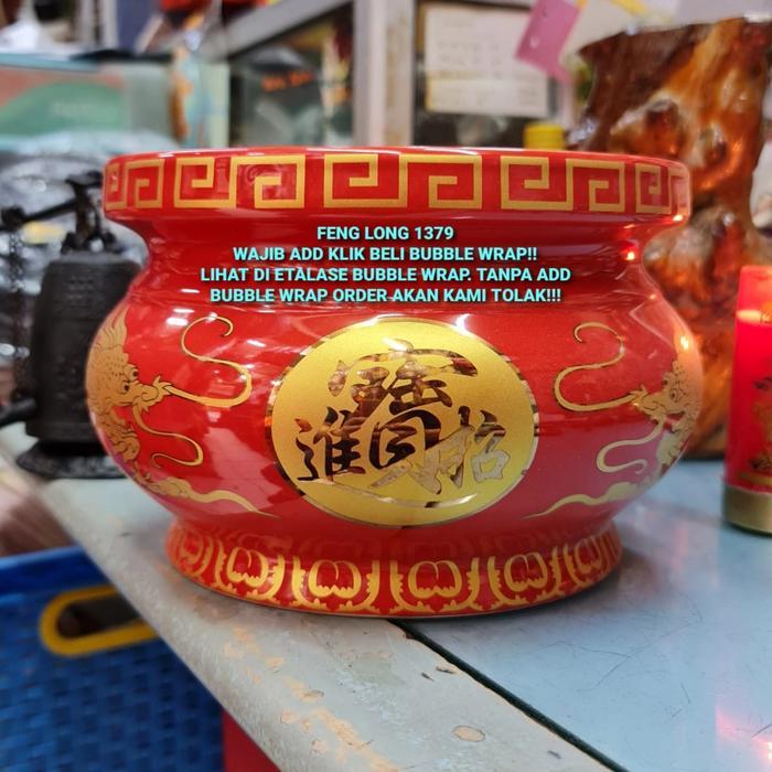 Hiolo (Tempat Hio/Dupa) Merah Naga Emas Keramik 8"