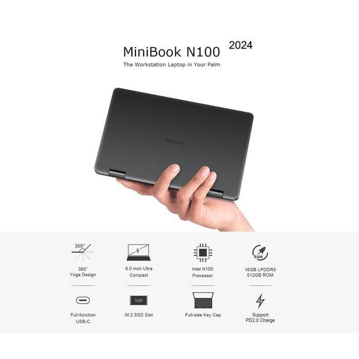 Chuwi MiniBook 2024 Intel N100 16/512GB Ultra Mini Laptop 8" Touchscreen WiFi6 Windows 11