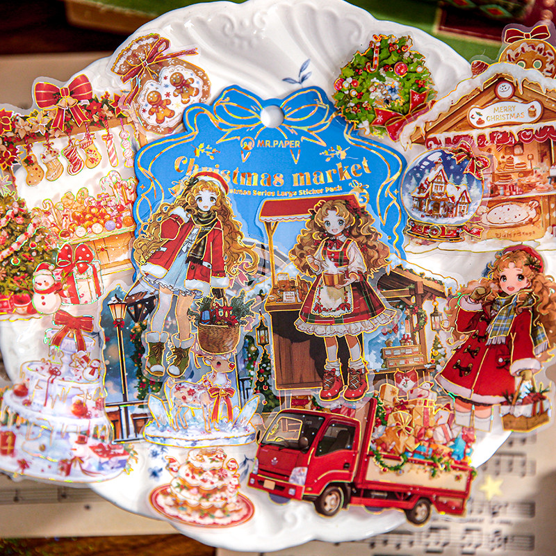 Mr. Paper 15pcs/bag Cute Christmas Series Large Sticker Pack DIY Handbook Calendar Greeting Card
