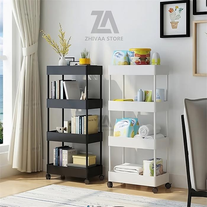 BERKUALITAS Rak Susun Serbaguna Rak Dapur Rak Kamar Mandi 4 Susun Plastik Dengan Roda Troli