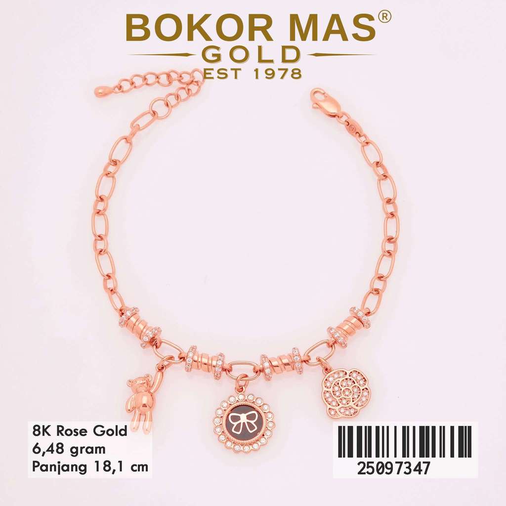 Gelang Rantai Variasi Mainan Cat Rose Emas 375 8K 25097347 - BokorMas Gold