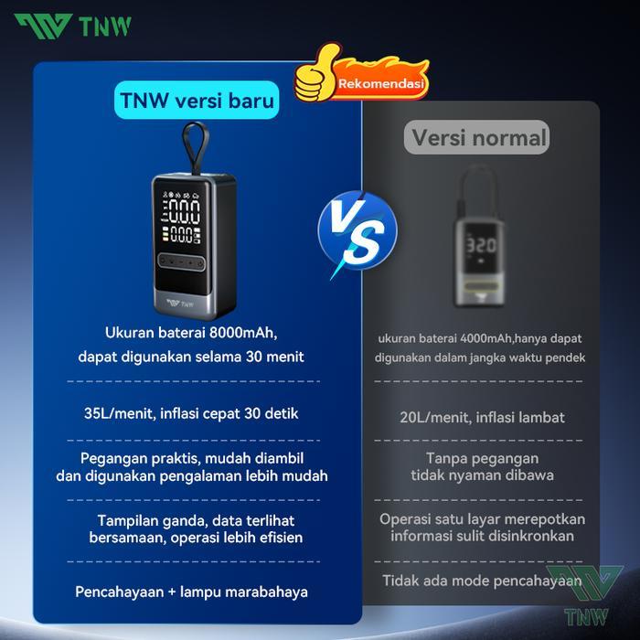 Tnw Ci10 Pro Pompa Ban Mini Portabel 8000Mah Led Display Powerbank & Senter Inflator Pompa Ban Mobil