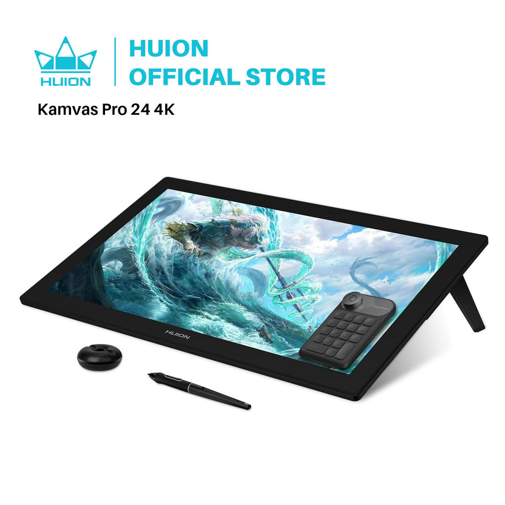 Huion Kamvas Pro 24 4K Uhd Graphics Tablet Monitor 23.8 Inch 140% Srgb 8192 Level Batteryfree