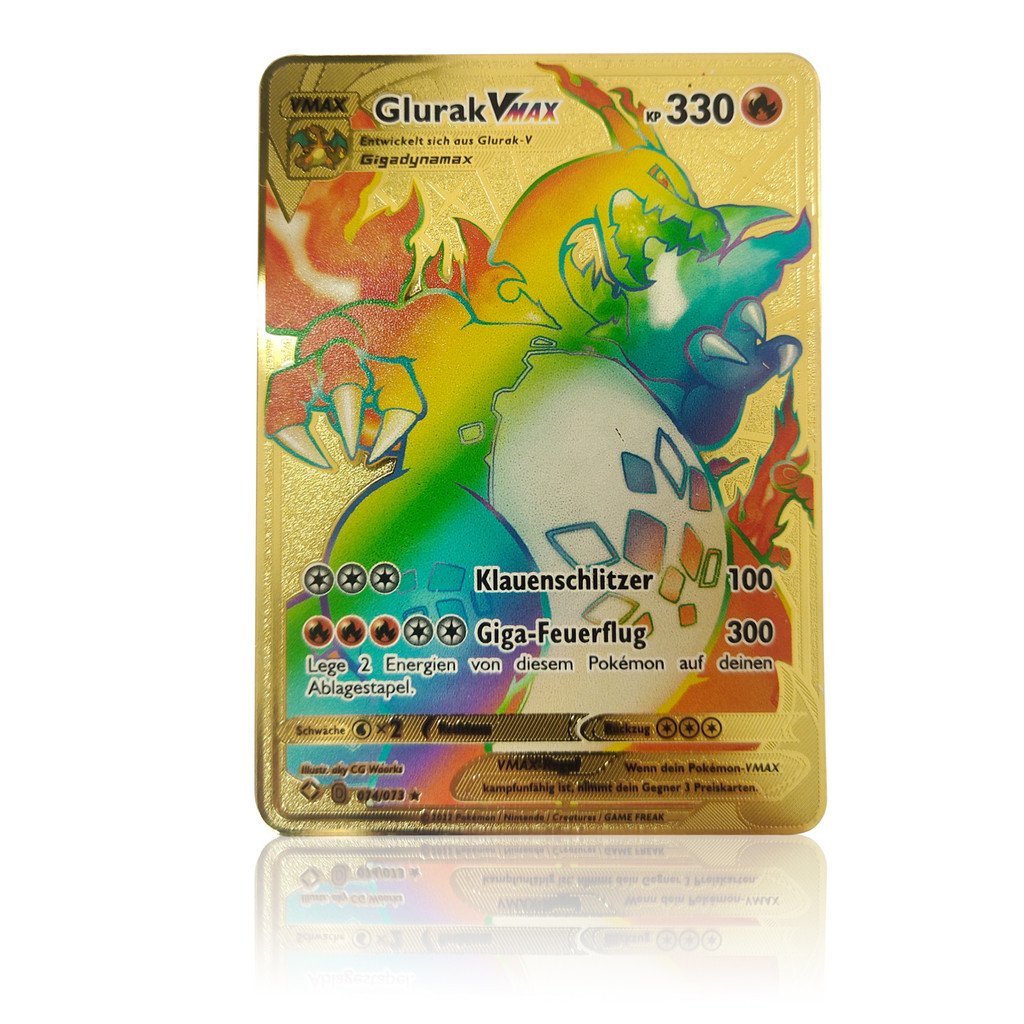 Steel Pokemon Cards in German Golden Metal Charizard Vmax DX GX Rainbow Card Kids Collection Birthda