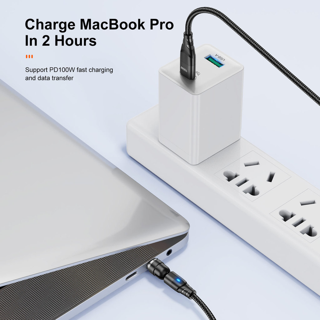 PD 100W 540° Magnetic Data Cable USB C To Type C Micro Fast Charger Cord 5A USB Cable For iPhone 15 