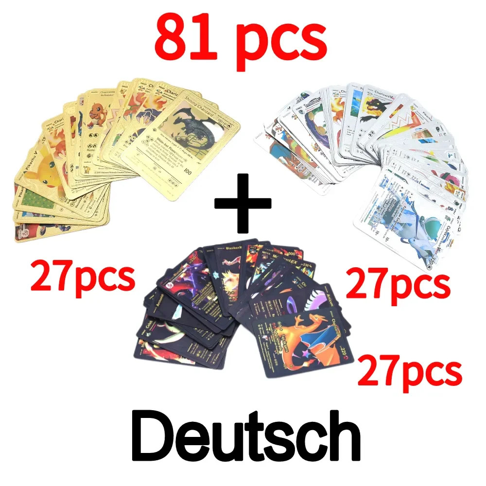 15-81PCS Pokemon Card French English Spanish German Vmax GX Gold Silver Black Rainbow Rose Gold Rare