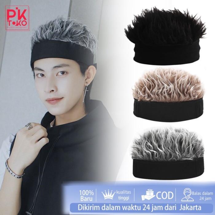 Topi Wig Pria Topi Wig Rambut Cosplay Topi Pria Wanita Rambut Palsu