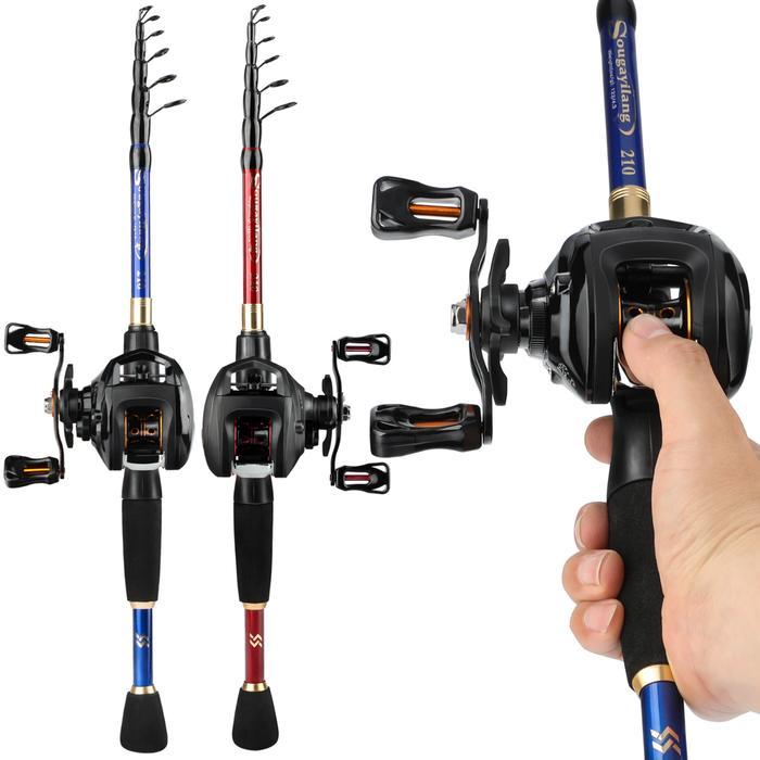 Sougayilang 1.8m 2.1m 2.4m Set Tongkat Dan Gulungan Pancing Batang Pengecoran Teleskopik Pancing