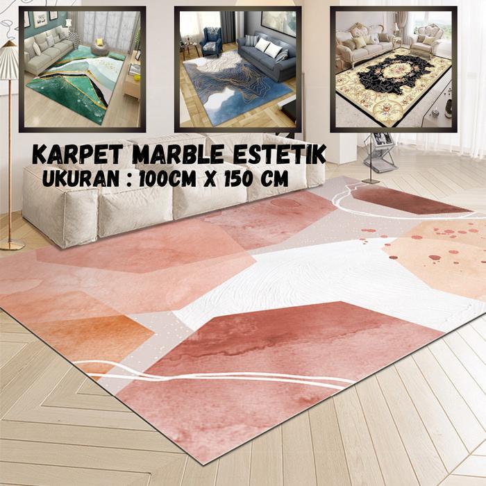 HL0587 Karpet Lantai Polyester Karpet Marble Estetik Karpet Permadani Karpet Pola Batu Ambal Karpet