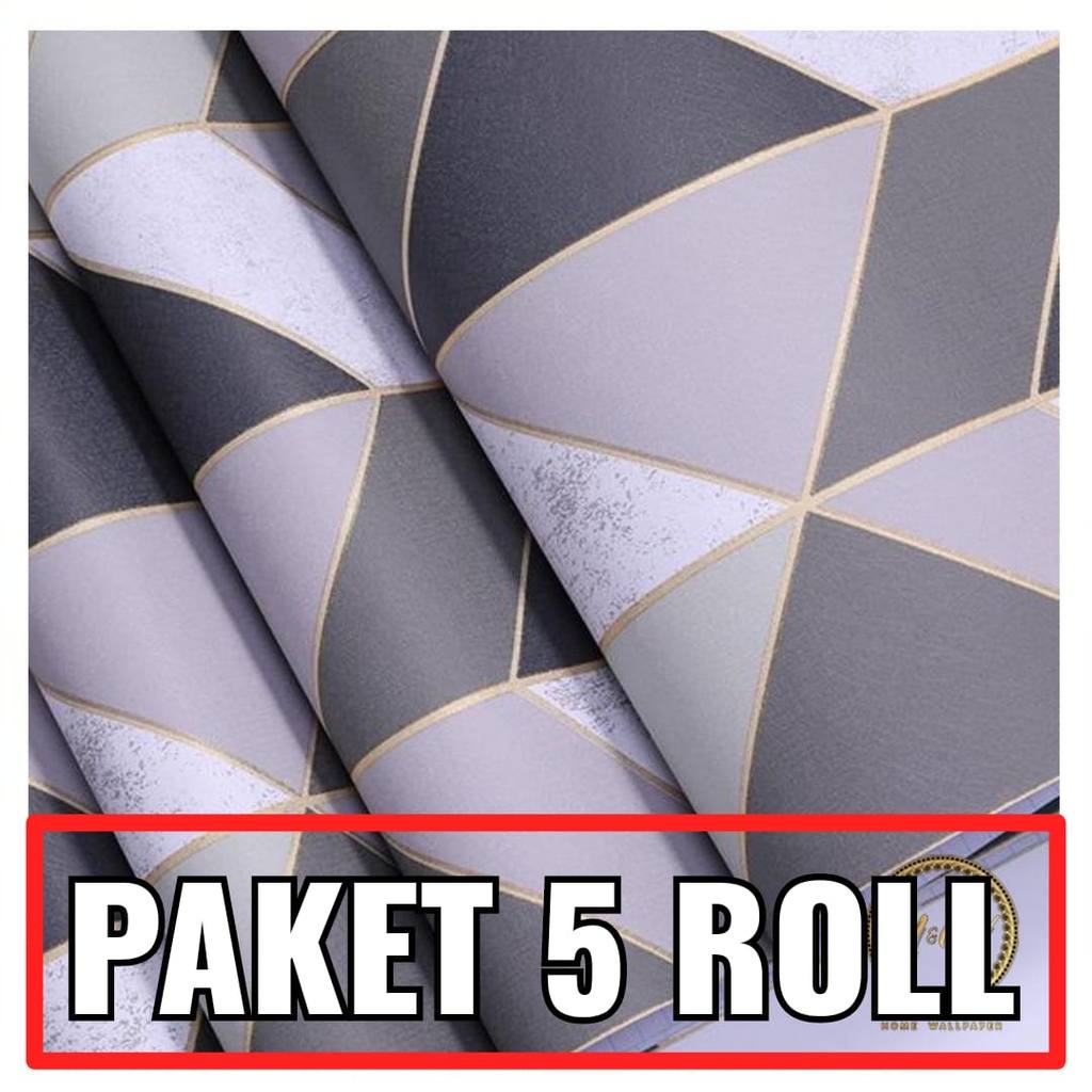 PAKET 5 ROLL Wallpaper Stiker Dinding Segitiga Abu 3D Ukuran 45Cm X 10M Wallpaper Rika
