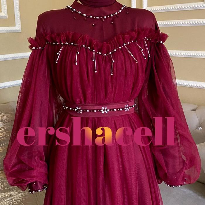 jq41- Gaun Full Tile Love Bahan Maxmara/Roberto Cavalli, Tile Polos, Payet Mutiara, Tersedia