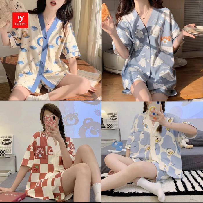 Santaibju- Yooyi Baju Tidur Wanita Set Dewasa Sexy Jumbo Celana Pendek Piyama Hp Perempuan Model
