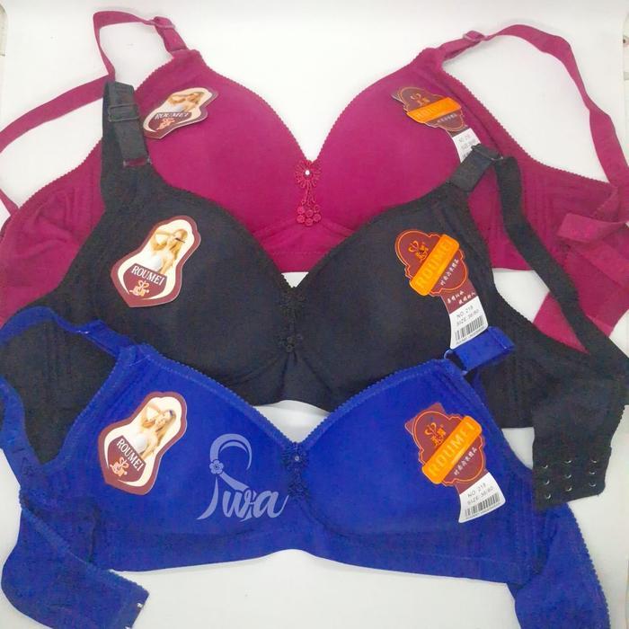 havr- Roumei 1 Pcs Bra Wanita Cup Besar Bh Busa Tanpa Kawat Kait Kancing Belakang 3 Susun /