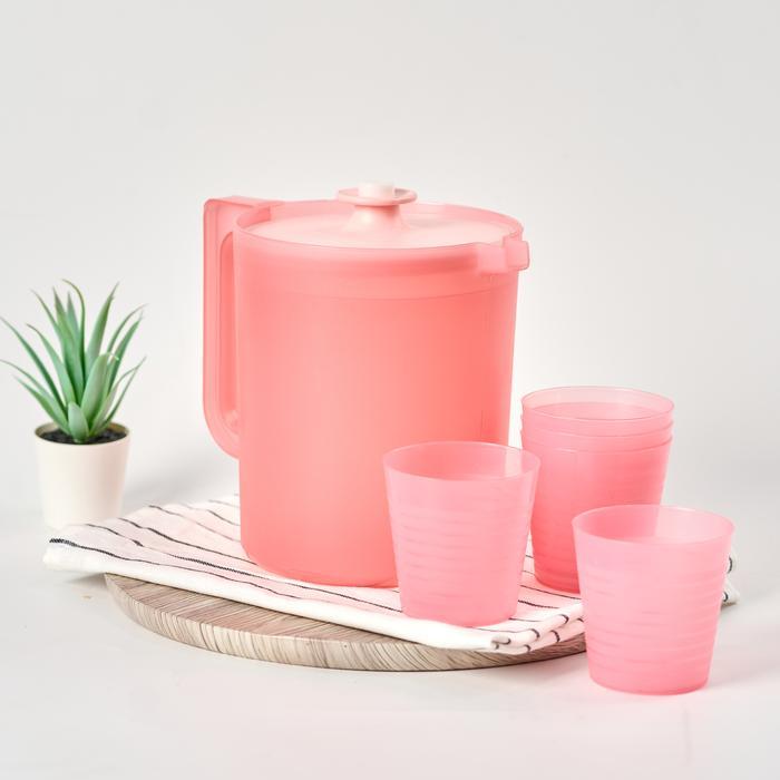 3ws2- Teko Yeppo Set Of 5 Glass Pink / Teko Plastik